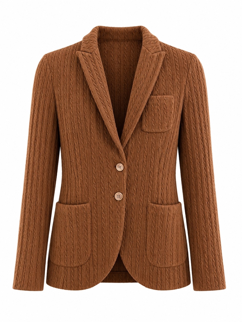 IISLI Cable Knit Wool Blazer With Notched Lapel Patch Pockets & Button